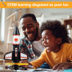 Sky & Beyond Rocket Launcher launching with parachute recovery in outdoor STEM play