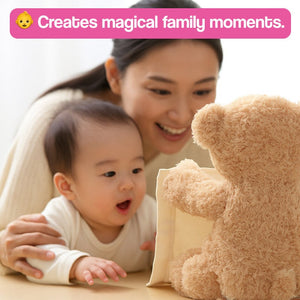 Peek-a-Bear interactive ultra-soft plush bear with satin blanket and embroidered paw button for peekaboo play