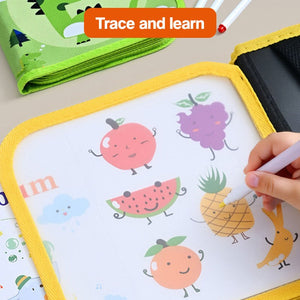 MagicWipe reusable mess-free drawing book with colorful pens and cleaning wipes for kids ages 4 and up