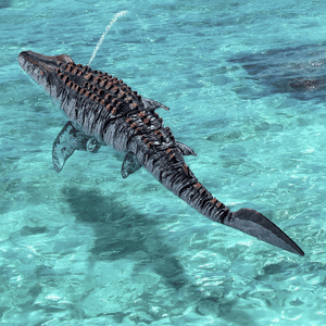 Remote Control Mosasaurus toy boat with water spray and lights for kids outdoor play