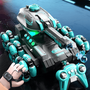 Six-wheeled gesture sensing remote control water tank car with off-road capabilities and water bullet feature for kids' outdoor play