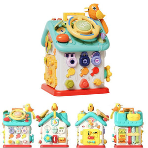 Montessori Busy House toy for toddlers with colorful buttons, locks, and interactive features to develop fine motor skills and coordination