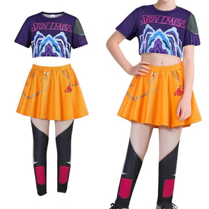 Kids wearing colorful Warrior Squad Halloween costumes with geometric patterns and warrior-inspired designs