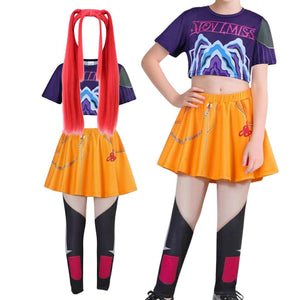 Kids dressed in Warrior Squad Halloween Costume set with vibrant geometric patterns and combat-ready design