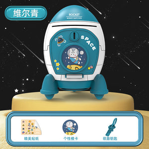 Rocket Shaped Plastic Cartoon Childrens Piggy Bank with Anti-Fall Design