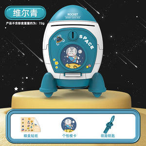 Rocket Shaped Plastic Cartoon Childrens Piggy Bank with Anti-Fall Design