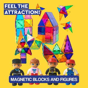 Colorful magnetic building tiles and figures bundle for creative play and learning
