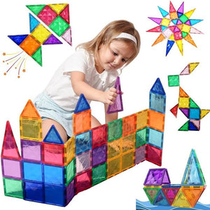 Colorful magnetic building tiles and figures bundle for creative play and learning