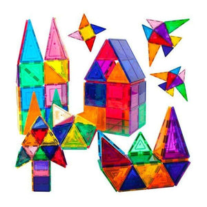 Colorful magnetic building tiles and figures toy set for kids creative play and learning
