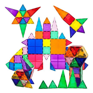 Colorful magnetic building tiles and figures set for creative play and learning