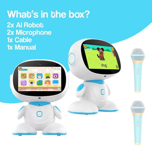 AI-powered STEM learning robot for kids with interactive screen and microphones set
