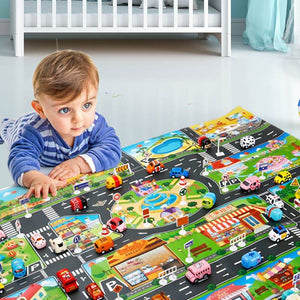 Montessori city map mat with detachable plastic car toys for kids' skill development and group play