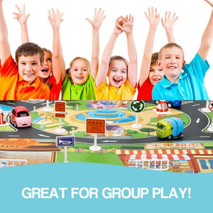 Montessori city map cloth mat with detachable plastic car toys for kids' skill development and group play