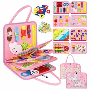 Montessori felt learning busy board with interactive educational elements for toddlers and preschoolers