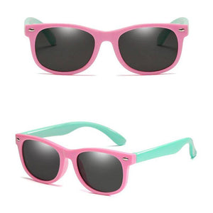 Colorful kids polarized sunglasses with flexible rubber frame and UV protection