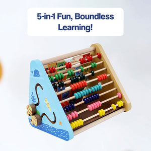 Wooden Montessori activity centre triangle toy with multi-skill developmental features for toddlers and kids