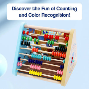 Wooden Montessori activity centre triangle toy with 5-in-1 educational features for skill development and creative play