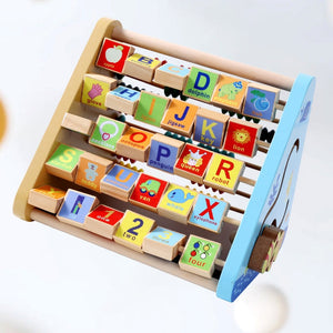 Wooden Montessori Activity Centre triangle toy with educational blocks and abacus for skill development
