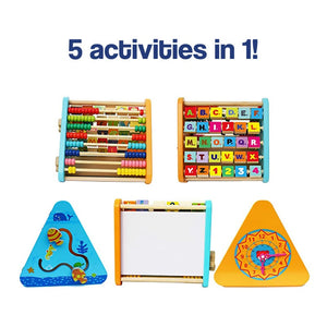 Wooden Montessori activity centre triangle toy with multiskills development features for kids