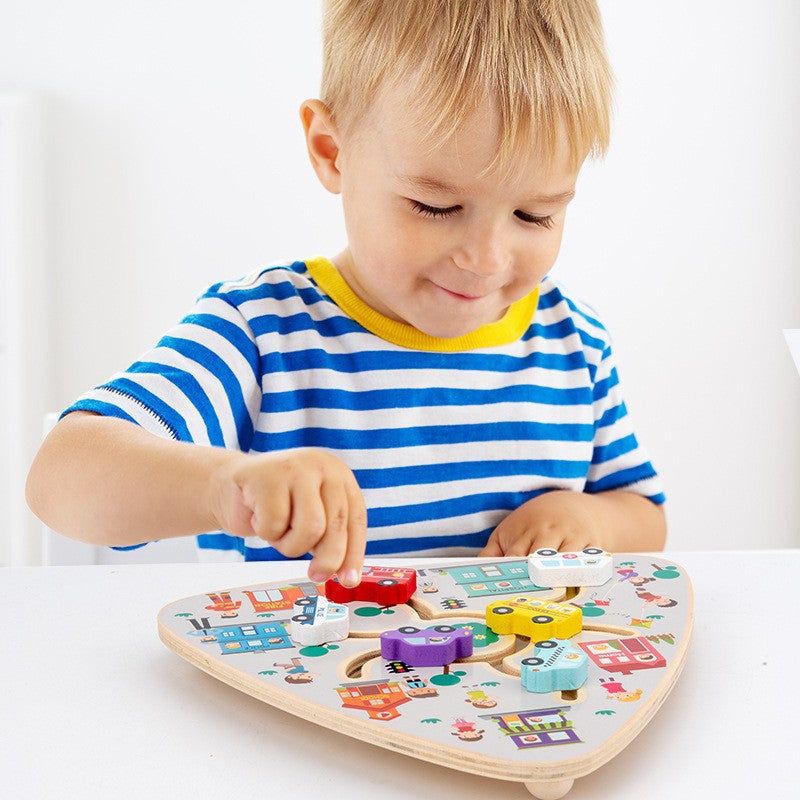 Wooden Fruit Number Shape Matching Game with Maze