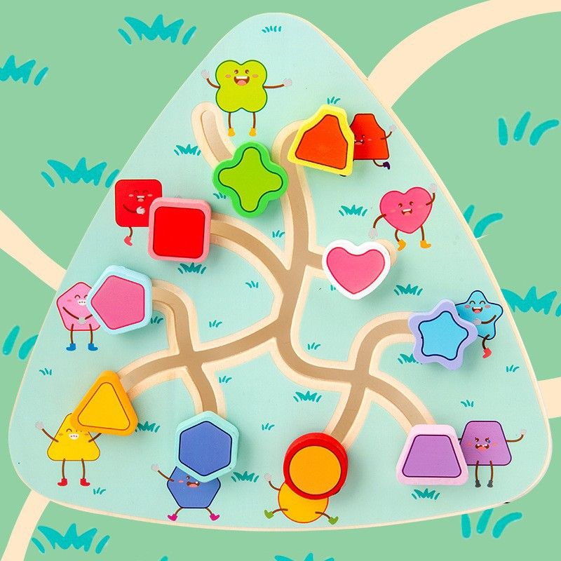 Wooden Fruit Number Shape Matching Game with Maze