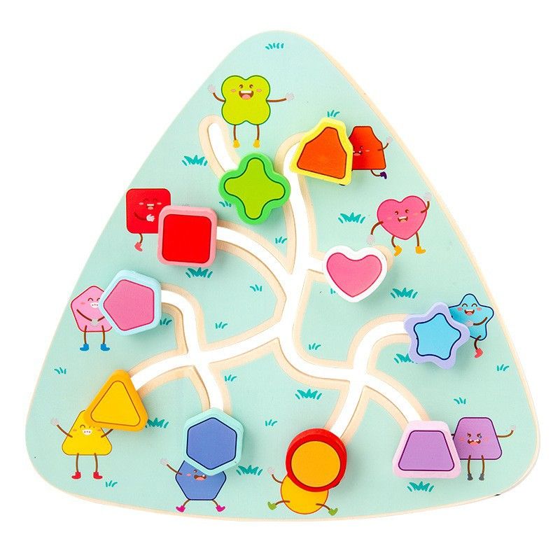 Wooden Fruit Number Shape Matching Game with Maze