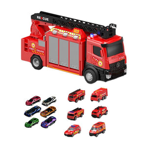 Mega Rescue Water Spray Truck with 12 die-cast rescue vehicles and extendable ladder toy set