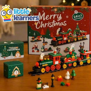 Holiday Express Train Advent Calendar with 24 mini Christmas builds forming a festive train set for kids ages 6+