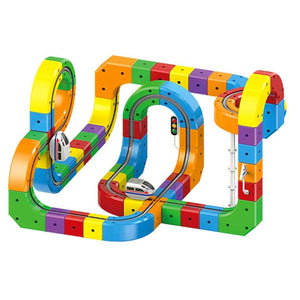 Colorful magnetic building blocks electric track car toy for kids