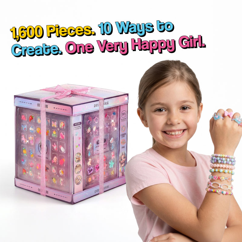 Holographic My Little Royalty Jewelry gift box with colorful beads and pink ribbon for kids ages 4+
