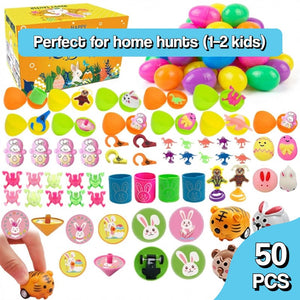 Colorful pre-filled Easter eggs with toys inside for an easy candy-free Easter hunt