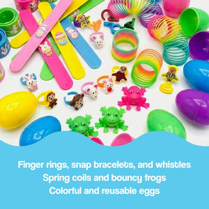 Box of colorful pre-filled Easter eggs with toys inside for kids ages 3 and up