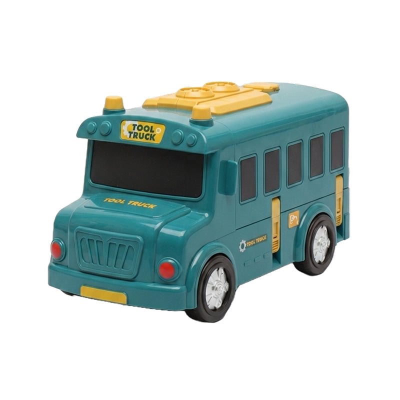 2-in-1 Driver & Builder Workshop Bus toy transforming from bus to mechanic's workshop with tools and steering wheel
