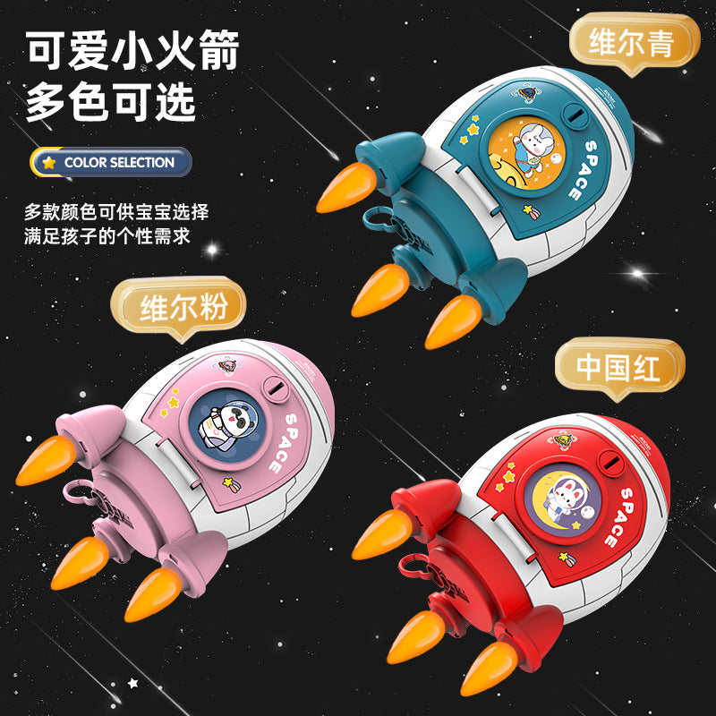 Rocket Shaped Plastic Cartoon Childrens Piggy Bank with Anti-Fall Design