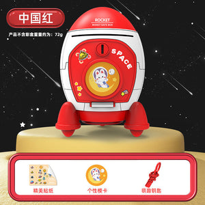 Rocket Shaped Plastic Cartoon Childrens Piggy Bank with Anti-Fall Design