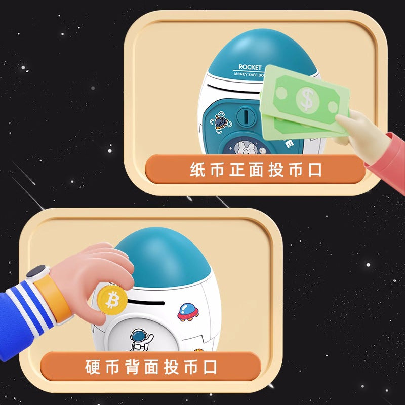 Rocket Shaped Plastic Cartoon Childrens Piggy Bank with Anti-Fall Design
