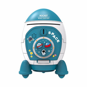 Rocket Shaped Plastic Cartoon Childrens Piggy Bank with Anti-Fall Design