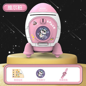 Rocket Shaped Plastic Cartoon Childrens Piggy Bank with Anti-Fall Design