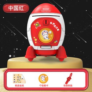 Rocket Shaped Plastic Cartoon Childrens Piggy Bank with Anti-Fall Design