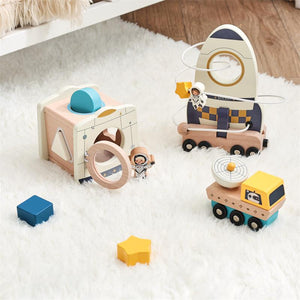 Wooden Montessori Educational Stacking Rocket & Building Block Toy Set