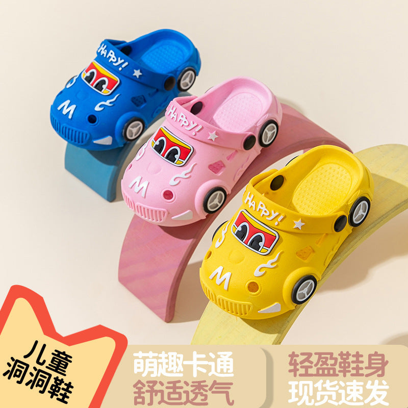 Light-Up Car Cartoon Slip-On Sandals with Closed Toe Anti-Slip Soft Sole