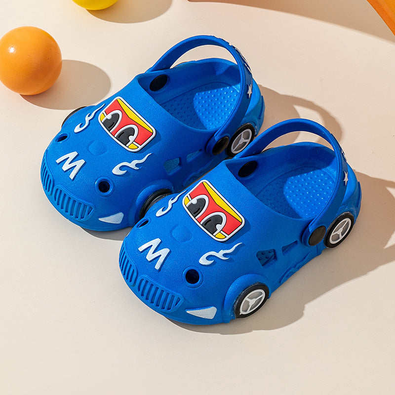 Light-Up Car Cartoon Slip-On Sandals with Closed Toe Anti-Slip Soft Sole