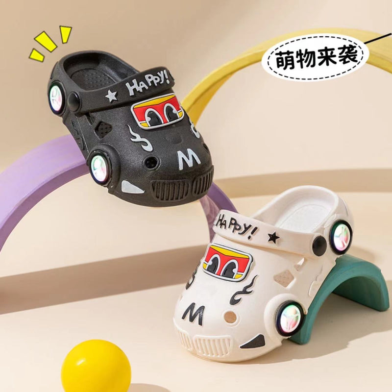 Light-Up Car Cartoon Slip-On Sandals with Closed Toe Anti-Slip Soft Sole