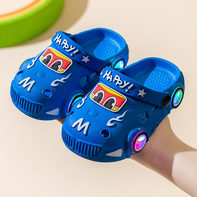 Light-Up Car Cartoon Slip-On Sandals with Closed Toe Anti-Slip Soft Sole