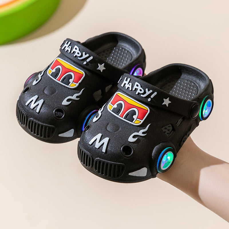 Light-Up Car Cartoon Slip-On Sandals with Closed Toe Anti-Slip Soft Sole