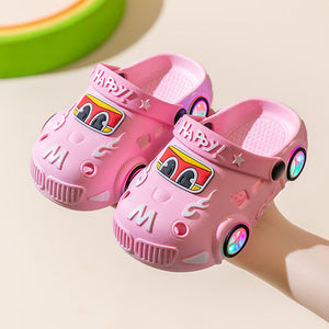 Light-Up Car Cartoon Slip-On Sandals with Closed Toe Anti-Slip Soft Sole