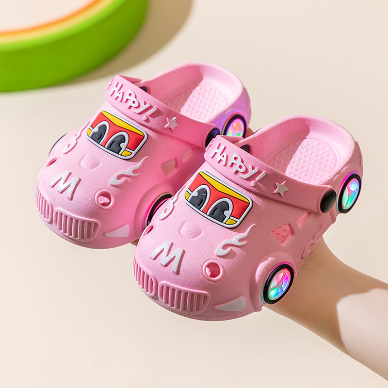 Light-Up Car Cartoon Slip-On Sandals with Closed Toe Anti-Slip Soft Sole