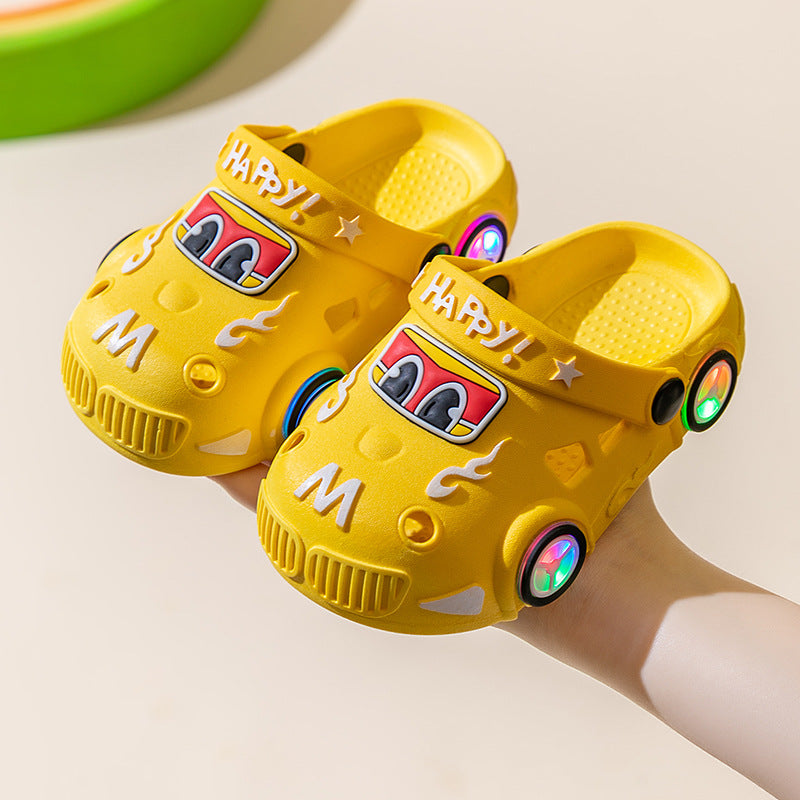 Light-Up Car Cartoon Slip-On Sandals with Closed Toe Anti-Slip Soft Sole