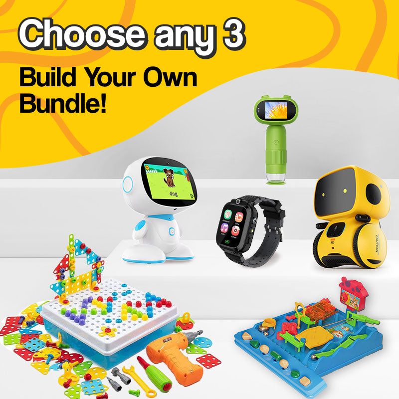 STEM learning bundle with educational robots, smartwatch, coding toys, builder kit, and interactive science games for kids
