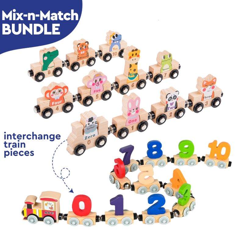 Wooden Animals & Numbers Magnetic Train Set